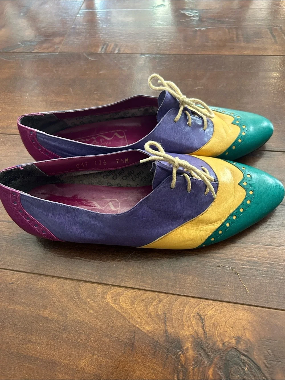 Vintage 80.s leather colorblock wingtip oxfords 7.5 - Picture 5 of 8